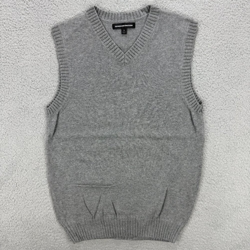 Express Men's Gray V-Neck Sweater Vest